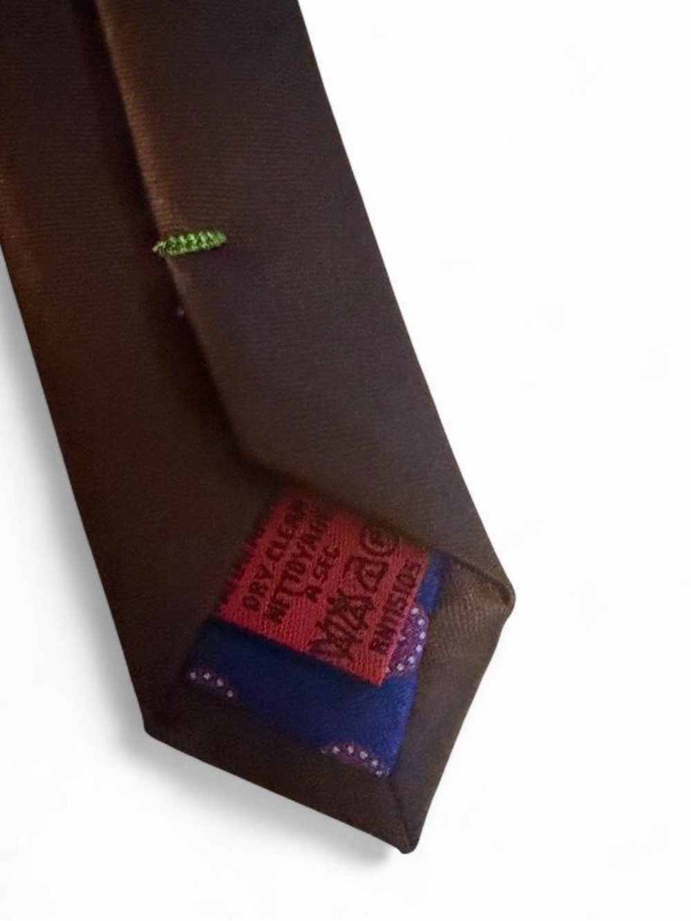 Men's Solid Brown Tie with Blue Paisley Lining  Detail